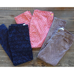 Chico's Pants Womens 0.5 Lot of 3 Navy Red Brown Skinny Printed Textured Stretch